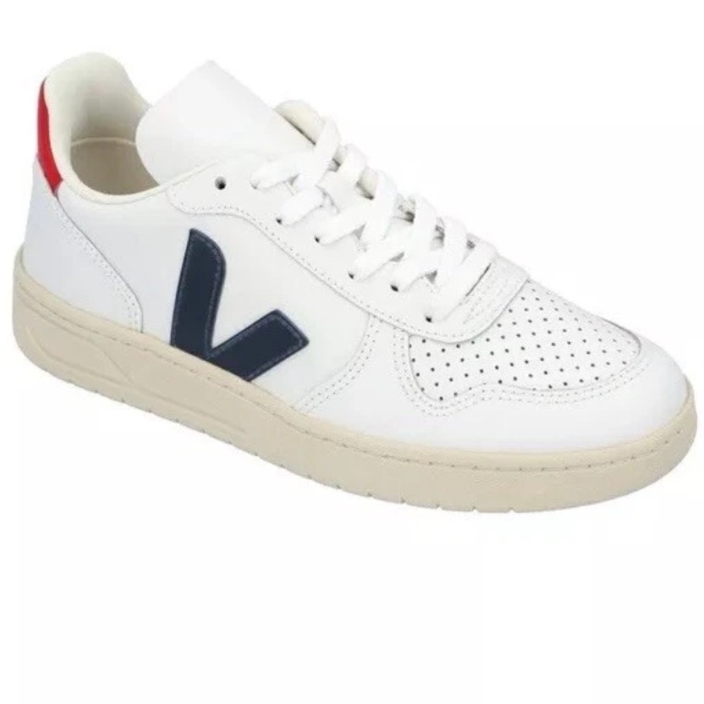 Veja Women's White Sneakers with Navy and Red Accents